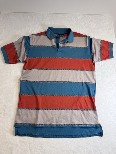 PAR FOUR - Vtg 70s-80s Green Red gray Polo Shirt, Mens LARGE - MUST SEE! VTG