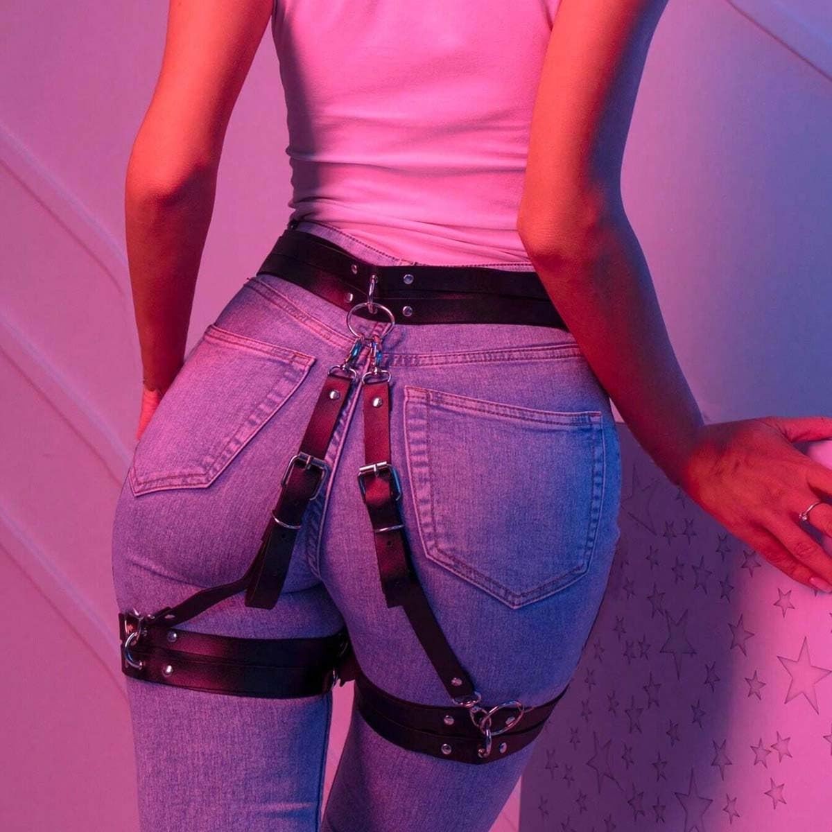 Punk Leather Thigh Harness Adjustable Garter Belt Edgy Nightclub Party Wear Punk Leather Thigh Harness PU Waist Leg Garter Halloween  main image 2