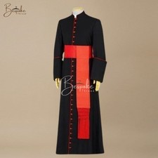 Black Roman Cassock Clergy Robe Red Piping Priest Soutane Catholic Custom Made
