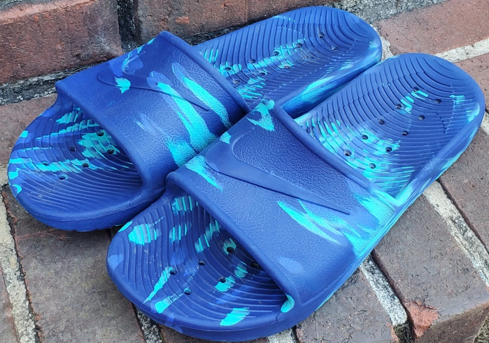 *NIKE*Calm Slides Sandali●Stampa Acqua Blu●Uomo Tg.10 Pronto per l'Estate