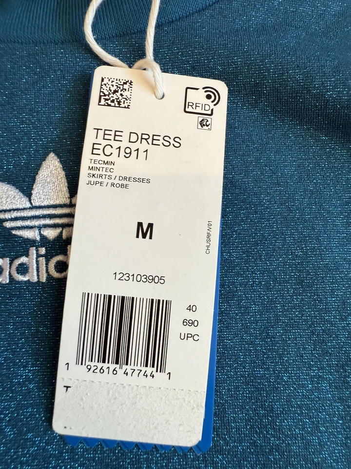 Adidas Originales Camiseta Vestido Mujer Medio Azul EC1911 Trifolio 3 Rayas Volantes Foto 2 de 4