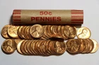 1955-D Lincoln Wheat Cent Roll - 50x BU RED Pennys