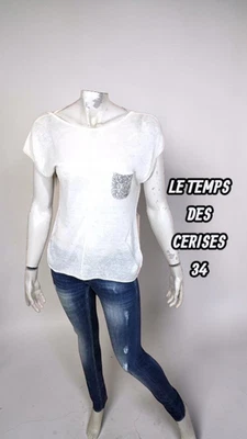 Le Temps des Cerises Taille 34 Superbe haut top tee shirt crème femme - Photo 1/4