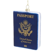 4in Blue US Passport Glass Ornament Perfect for Travelers Christmas Tree Decor