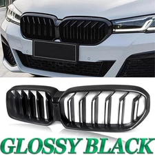 Gloss Black For 2021-2024 BMW G30 G31 530i 540i Dual Slats Front Kidney Grille