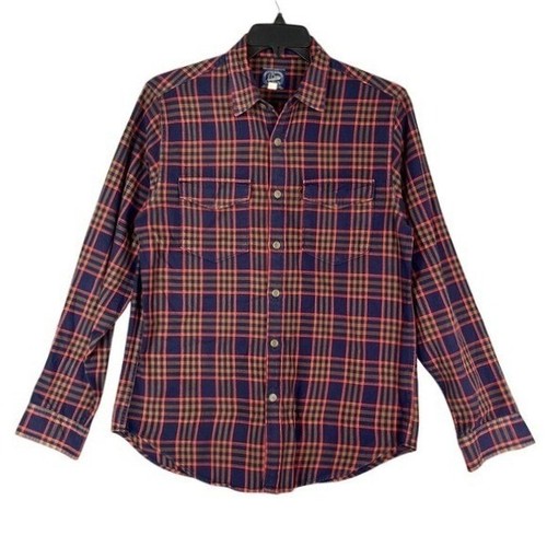 J Crew New York M Navy Red Plaid Flannel Shirt Cotton Button Front Classic