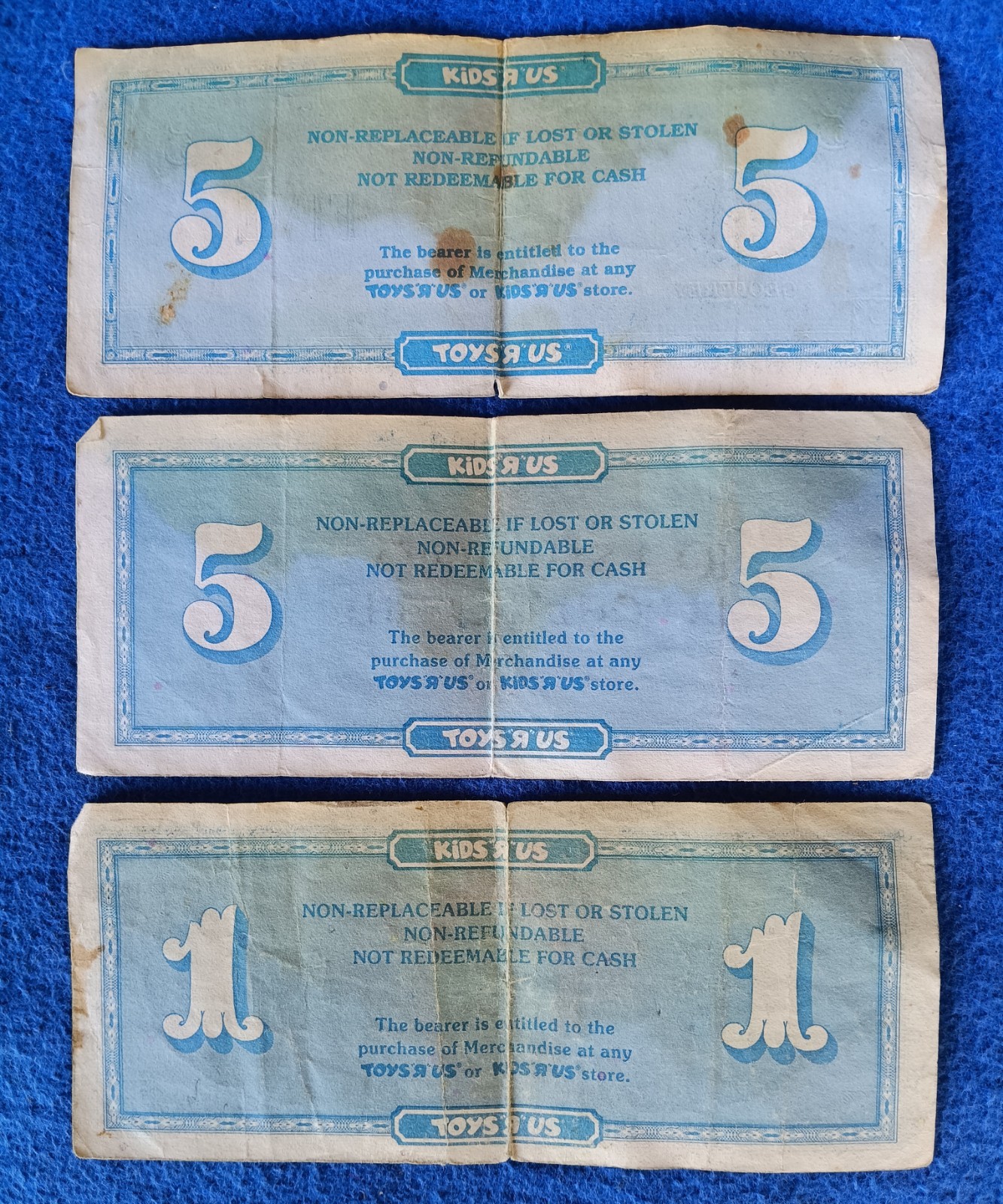 Toys R Us Geoffrey Giraffe Money Dollar Bills Banknotes $1 $5 1988/92 Gift Cash