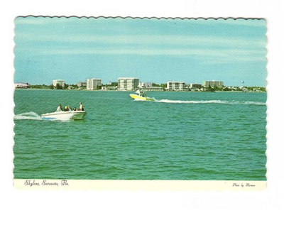 #ad Skyline of Sarasota FL as seen from bird key vintage postcard unposted $5.95