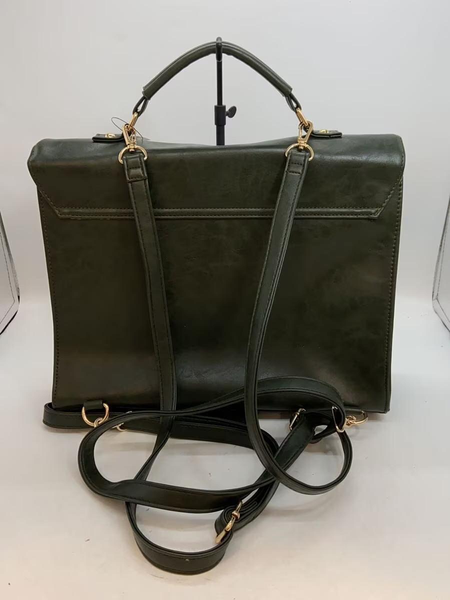 Flapper Backpack Leather Green Solid Color - image 3