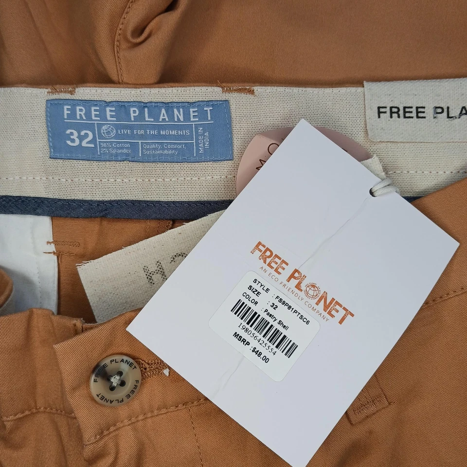 Free Planet Mens Shorts Size 32 Stretch Regular Fit Brown Pastry Shell 9" Inseam - Image 3 of 4