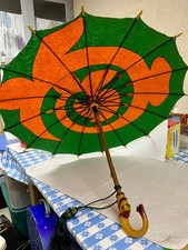 Antique Parasol Umbrella Bakelite Dragon Handle Green, Orange, Estate