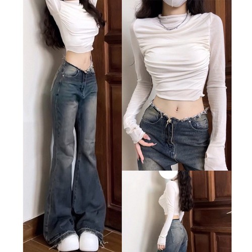 Long Sleeve Womens Basic Crop Tops Featuring a Stylish Half Turtleneck - Picture 2 of 32