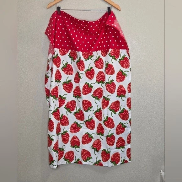 Strawberry Polka Dot Print Kitchen Curtain Panel Summer Fruits - Image 2 of 4