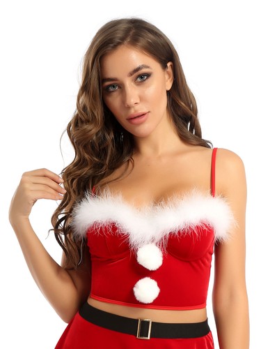 Damen Weihnachten Weihnachtsmann Kostüm Negligee Crop Tube Tops mit Miniröcken - Bild 8 von 14