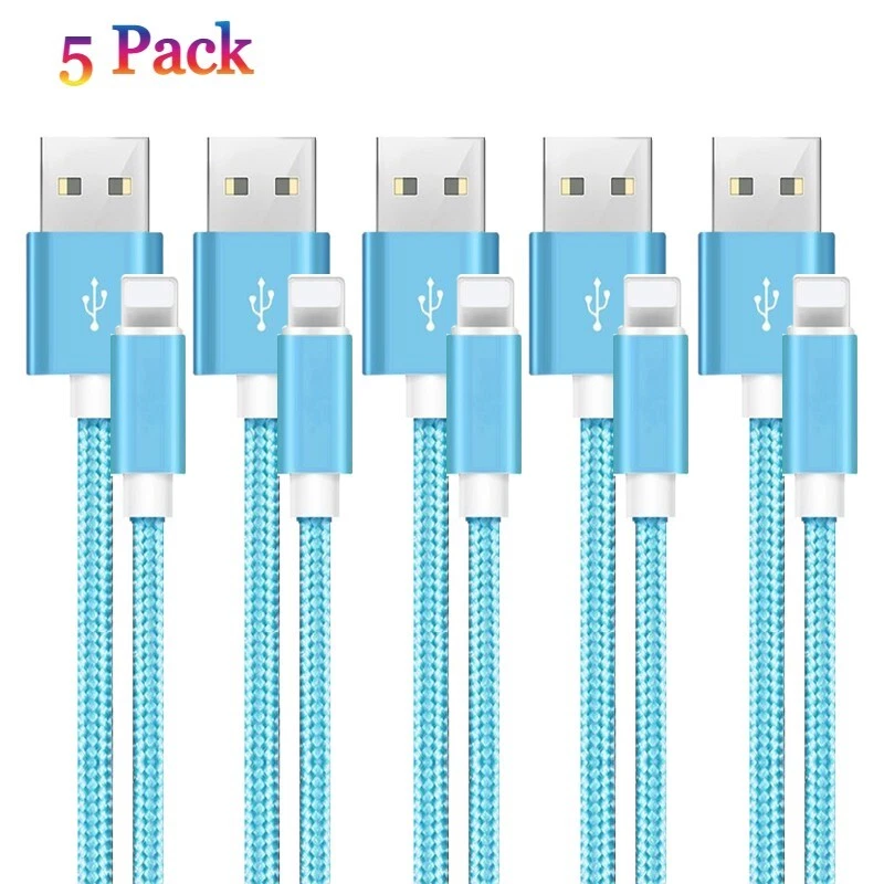 5 PACK 10 FT Braided USB Charger Cable Cord For iPhone 13 12 11 XS X 8 7 6 5 - Image 3 of 4
