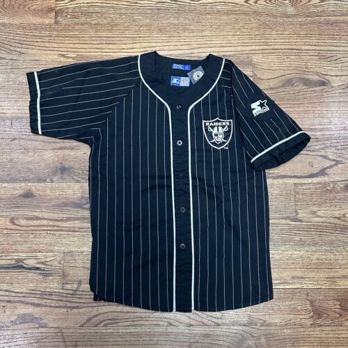 Vintage 90s Los Angeles Raiders Starter Black Pinstripe Baseball Jersey Sz XL