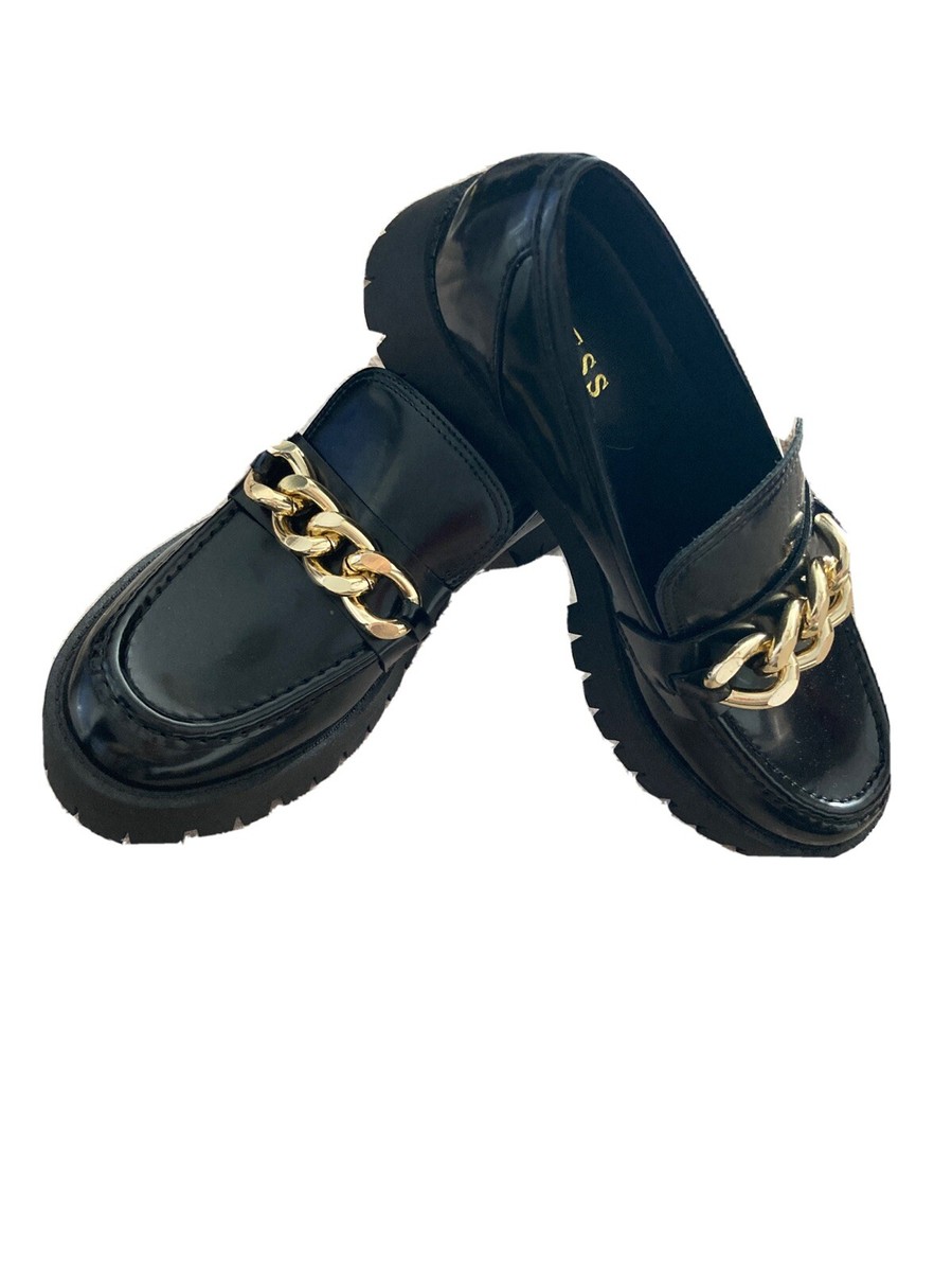 Guess Women's 1.5-Inch Platform Heel Chain Loafers Black