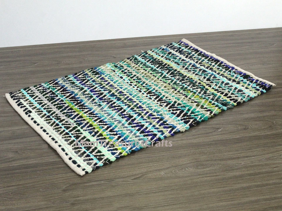 Alfombra Chindi Verde Área Trapo Alfombra Decoración del Hogar Alfombra Chindi Trapo Bohemio Indio Foto 2 de 4