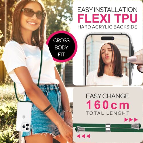Hybrid Hülle mit Band für iPhone 16 Pro Max, Klare Handyhülle Kette zum Umhängen - Bild 28 von 57