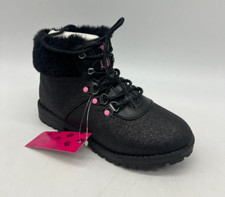 Juicy By Juicy Couture Black Glitter Hiking Style Boot Girl Sz 2 M Faux Fur Cuff