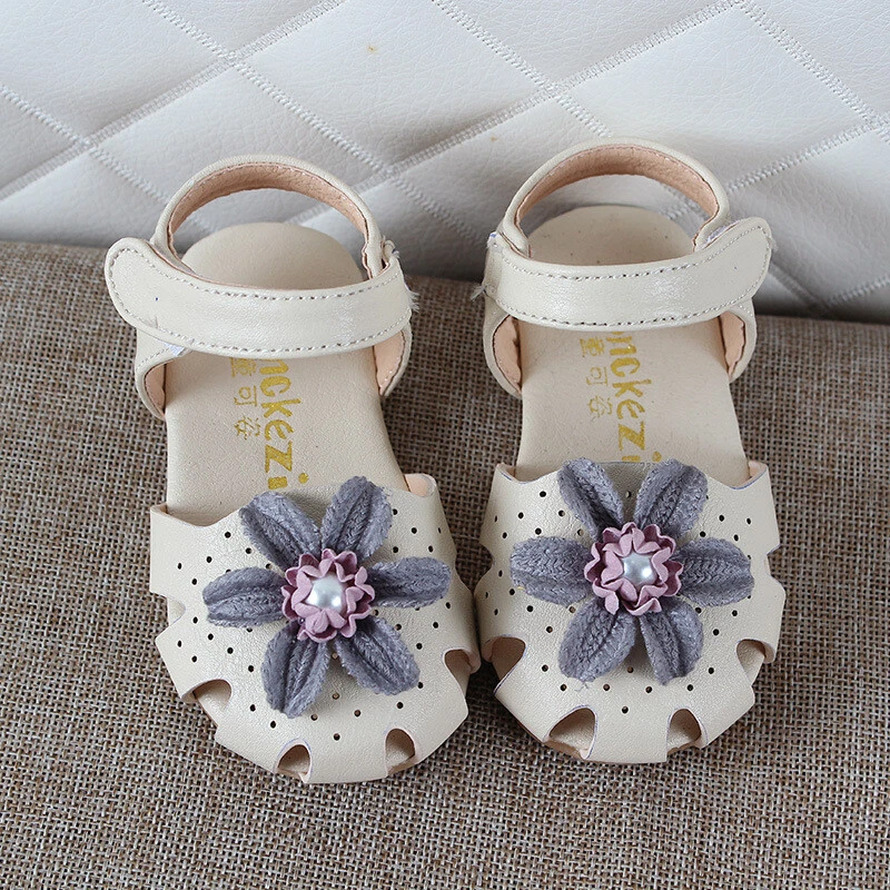 Sandálias planas flor princesa infantil meninas verão sapatos de praia infantis - Imagem 3 de 4