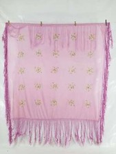 Vintage Chinese Embroidered Silk Floral Piano Shawl 128x135cm