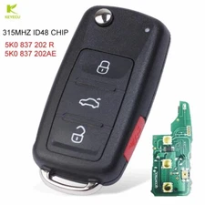 Replacement Flip Remote Key Fob 4BUTTONS 315MHz ID48 for Volkswagen 5K0837202AE