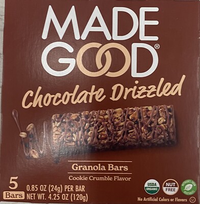MADE GOOD Cookie Crumble Chocolate Drizzled ORGANIC Granola Bars 4.25 oz - 1 BOX