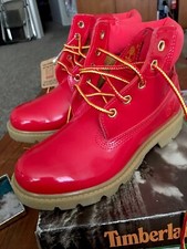 Image of Timberland Classic 6" Boot Red Patent Leather Waterproof Youth Size 2 NIB