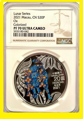 2021 Macau Lunar Year of the Ox Colorized 1 oz Silver Proof NGC PF