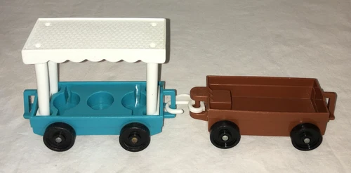 Vintage Fisher Price Little People Zoo Lot Tram Train & Cart Blue Brown White