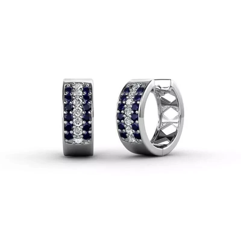 2 CT Round Cut Sapphire Lab Created Huggie Hoop Earrings 14K White Gold Plated - Image 3 of 4