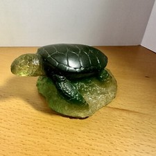 Hand Carved Green Resin Sea Turtle Figurine Ocean Beach Coastal Nautical