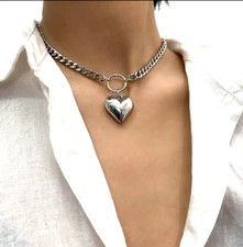 Stainless Silver Love Heart CHOKER NECKLACE