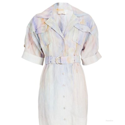 Zimmermann Rhythmic Multicolor Belted Linen Mini Dress | eBay