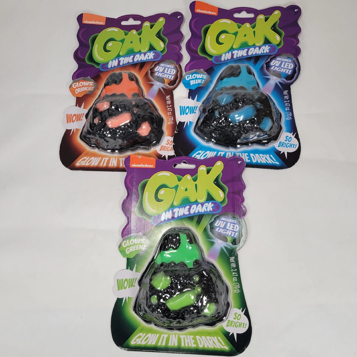 Nickelodeon Gak in the Dark Glow Slime bleu orange vert avec lumi re LED UV 2018