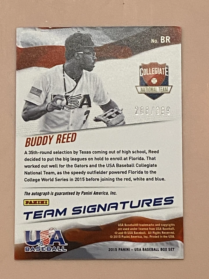 BUDDY REED AUTOGRAPH ROOKIE /399 2015 Panini Collegiate #BR A's Athletics CombS& - Image 2 of 2