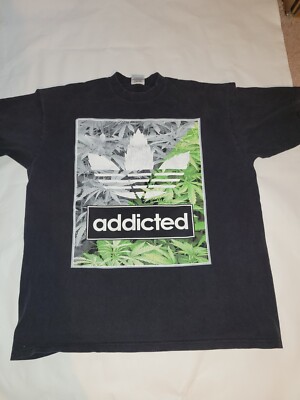 Addicted Black T Shirt 100% Cotton Mens Size 2 XL MADE IN USA 