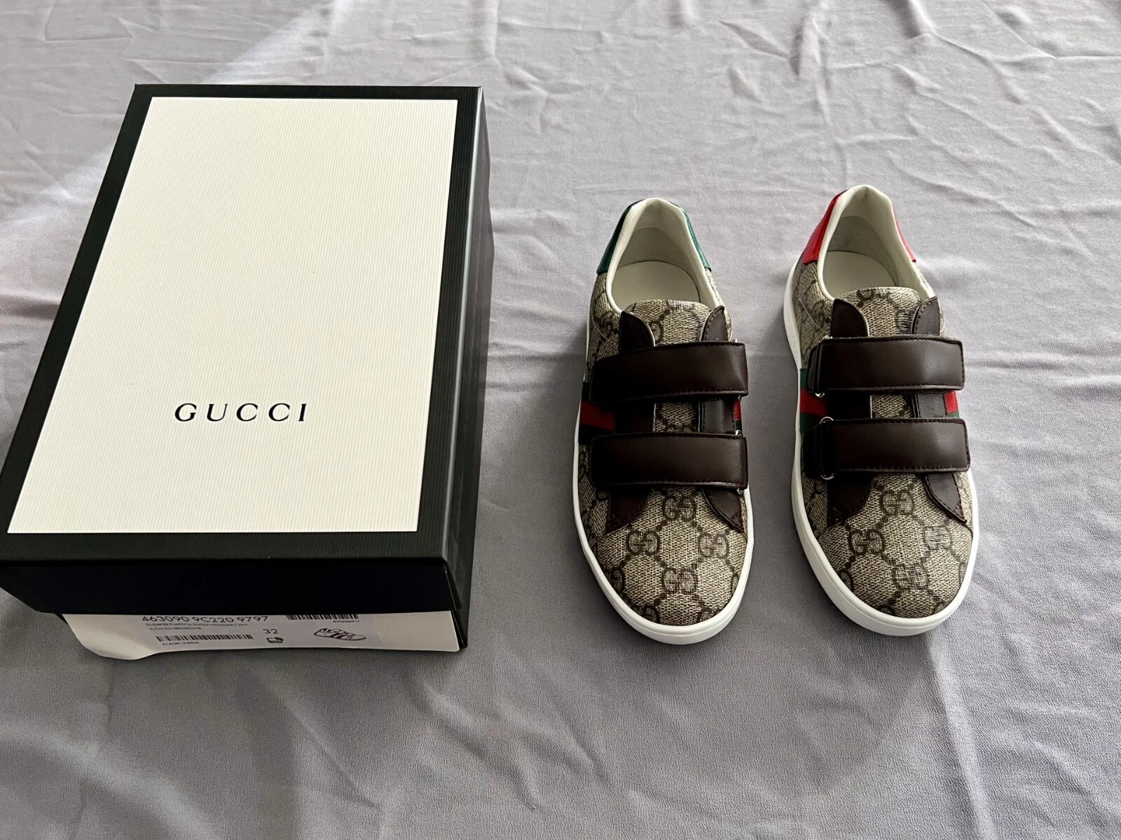 NEW IN BOX GUCCI KIDS ACE GG SUPREME WEB STRIPE SNEAKER/ SHOES UK 13 US 1 SZ 32