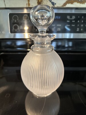Lalique Crystal Glass Decanter in Langeais Clear Ribbed Exterior ~ Signed