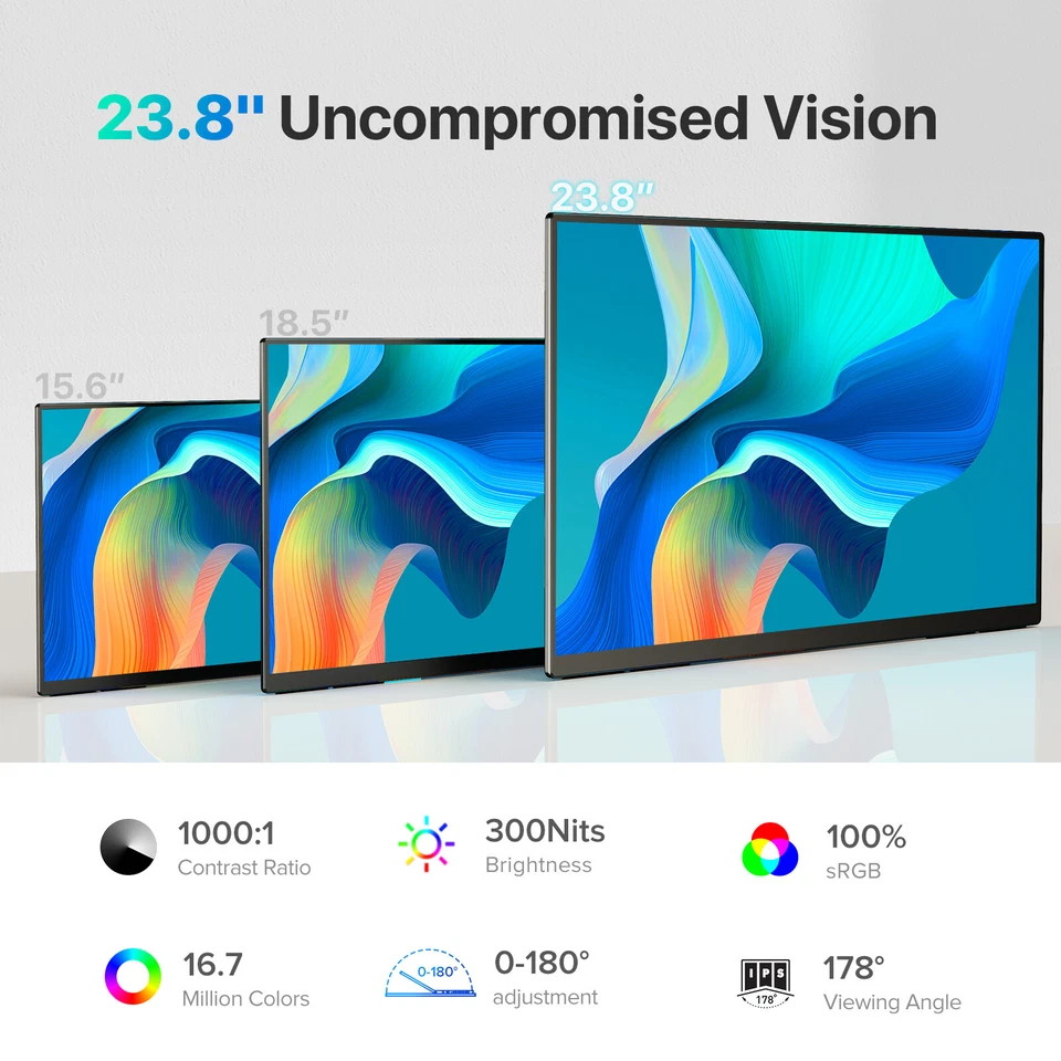 UPERFECT 1920x1080 23.8" 120Hz Monitor Portable Monitor Extend Laptop Screen - image 2 of 4