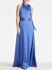 NWT 285 Sachin Babi Kayla French Blue Satin Tie Neck Gown 6