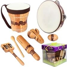 Wooden Musical Instruments Set for , Percussion Natural Wooden Music Kit with...