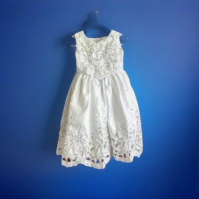 ebay white formal dresses Vintage Girl's White Formal Dress Made in the USA Size 1 Flower Girl  Communion