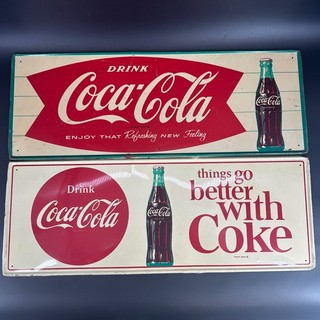 Vintage Coca Cola Metal Signs Lot 1960s Embossed Things Go Better Coke
