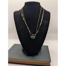 Kendra Scott Elisa Gold Tone Necklace Teal Illusion Double Strand