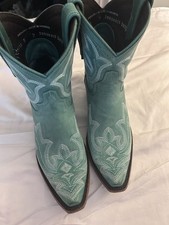 Lane Turquoise Embroidered Leather Western Bo...