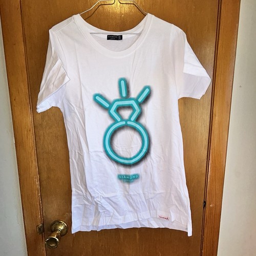 Diamond Supply Co Women’s Ring T-SHIRT White Teal XS Extra Small NWOT - Picture 1 of 5