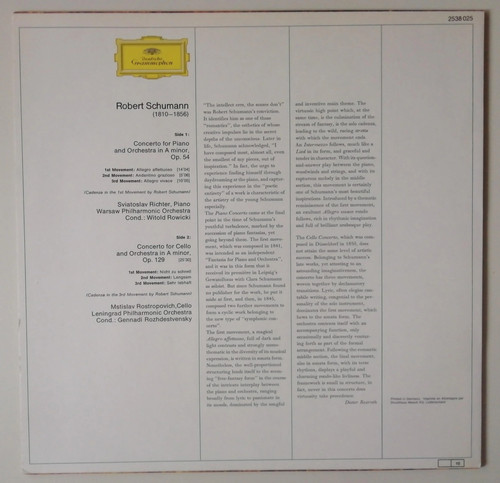 Schumann PIANO / CELLO CONCERTOS Vinyl LP DG Richter Rostropovich UK Plays NM- - Picture 2 of 3