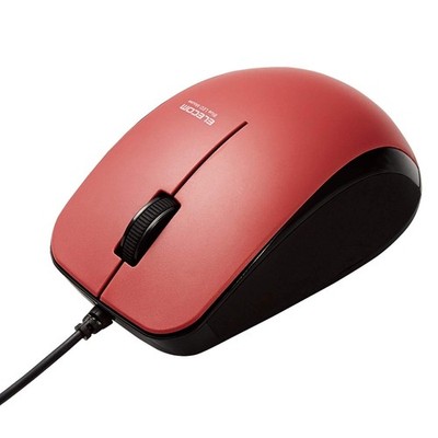 Elecom Mouse Wired 3Button Rubber Grip Quiet Antibacterial Red